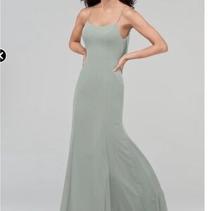 Watters Green Spaghetti Strap Sleeveless Gown